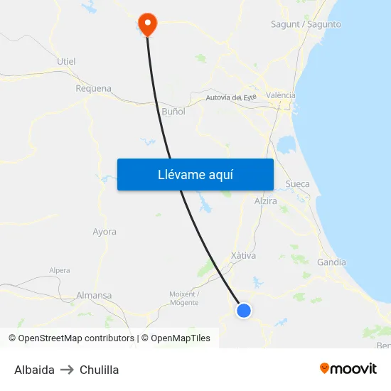 Albaida to Chulilla map