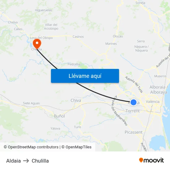 Aldaia to Chulilla map
