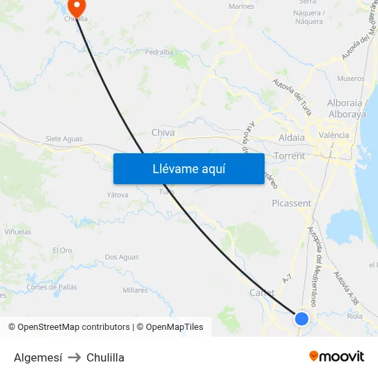 Algemesí to Chulilla map