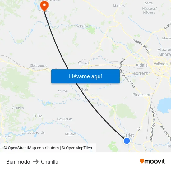 Benimodo to Chulilla map