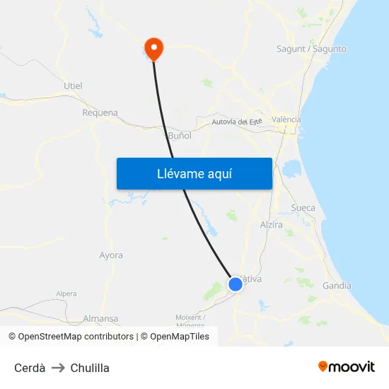 Cerdà to Chulilla map