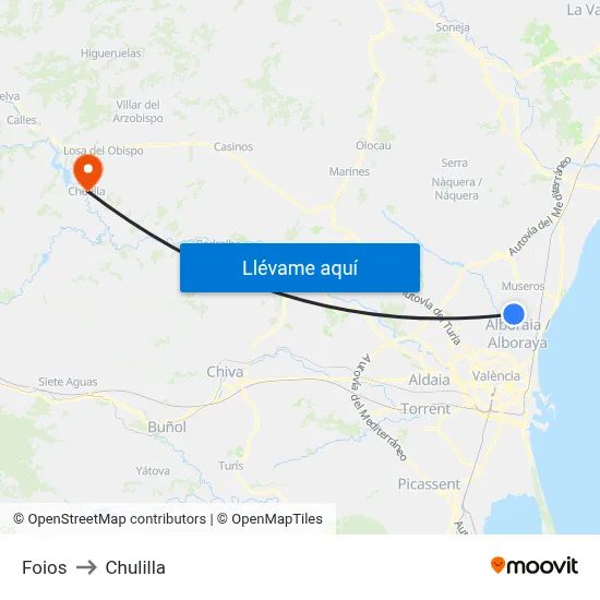 Foios to Chulilla map