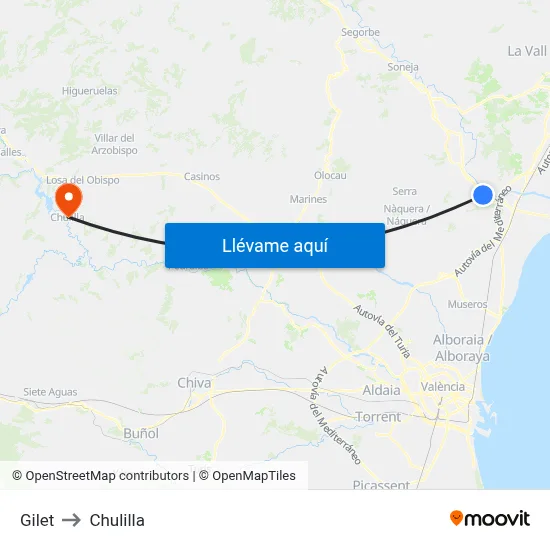 Gilet to Chulilla map