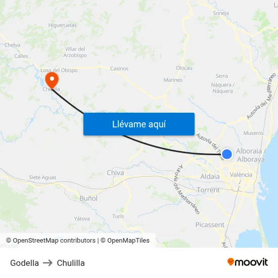 Godella to Chulilla map