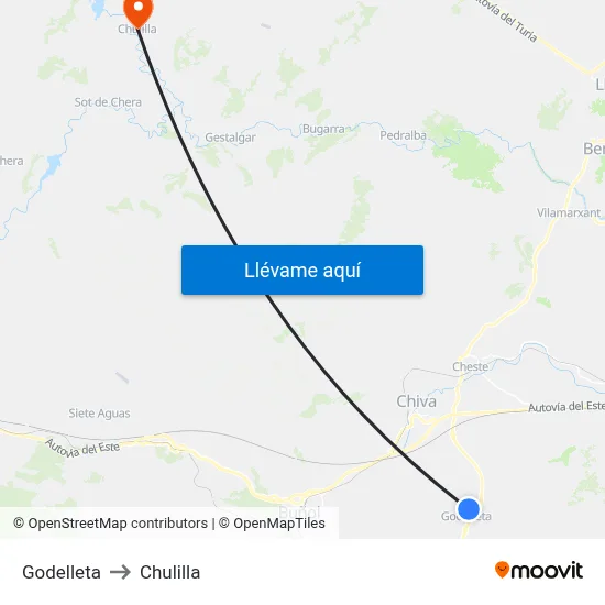 Godelleta to Chulilla map
