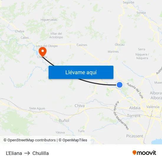 L'Eliana to Chulilla map