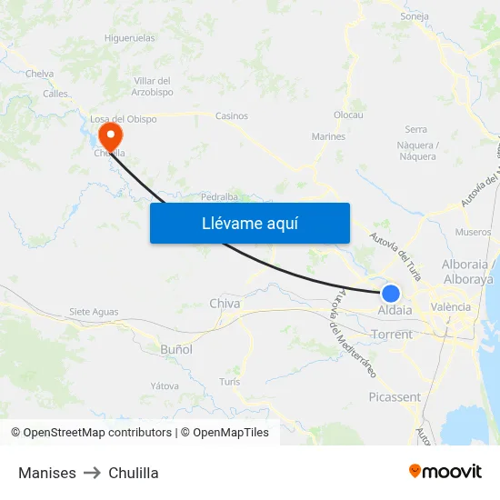 Manises to Chulilla map