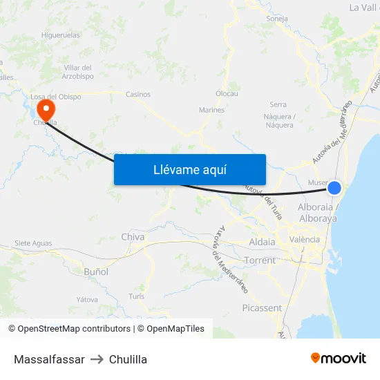Massalfassar to Chulilla map
