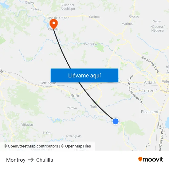 Montroy to Chulilla map