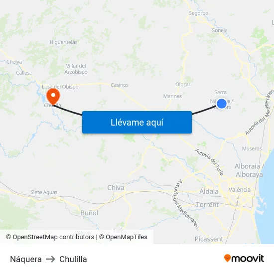 Náquera to Chulilla map