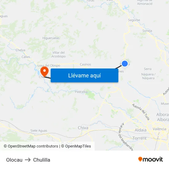 Olocau to Chulilla map