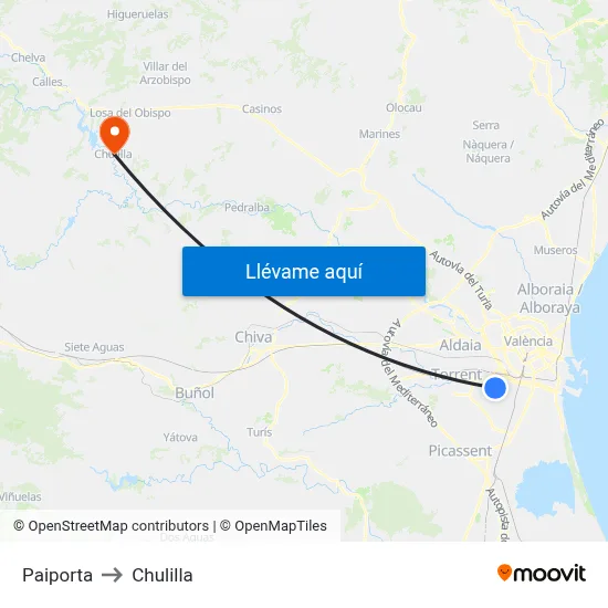 Paiporta to Chulilla map