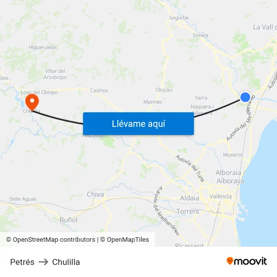 Petrés to Chulilla map