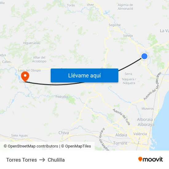 Torres Torres to Chulilla map