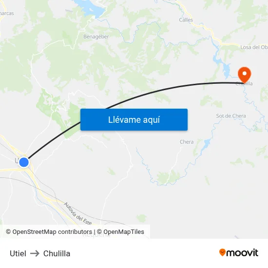Utiel to Chulilla map