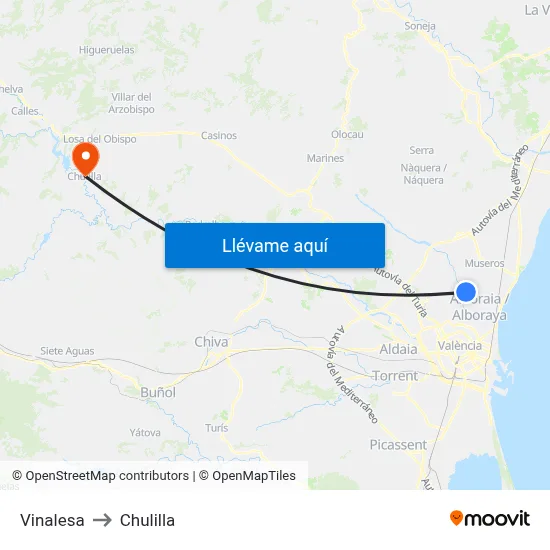 Vinalesa to Chulilla map