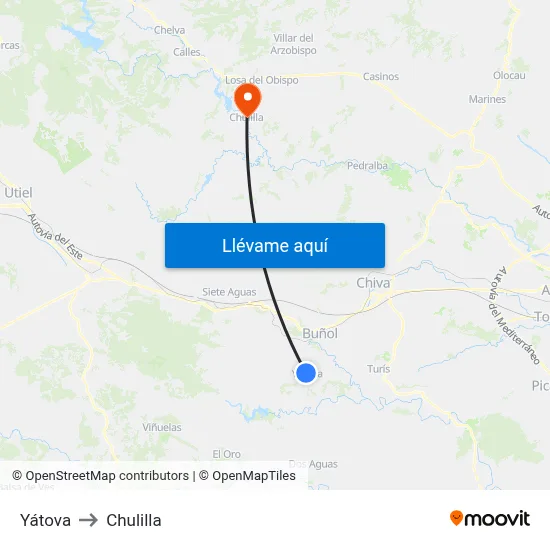 Yátova to Chulilla map