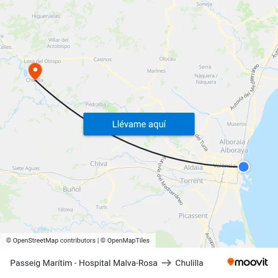 Passeig Marítim - Hospital Malva-Rosa to Chulilla map