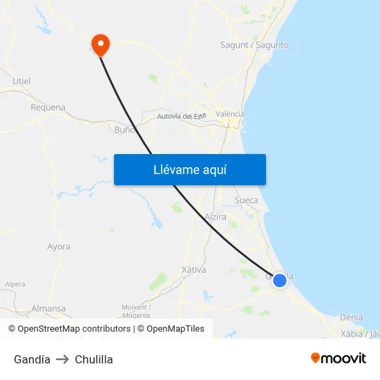 Gandía to Chulilla map