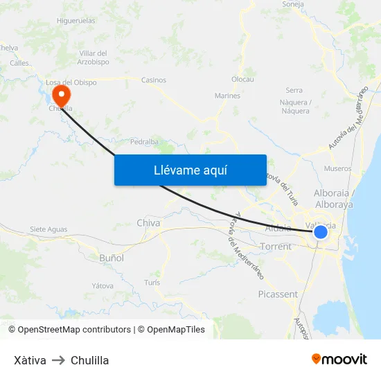 Xàtiva to Chulilla map