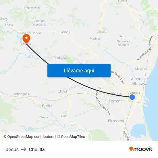 Jesús to Chulilla map