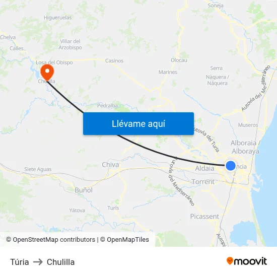 Túria to Chulilla map