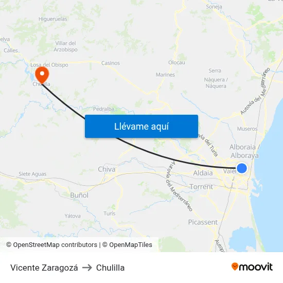 Vicente Zaragozá to Chulilla map