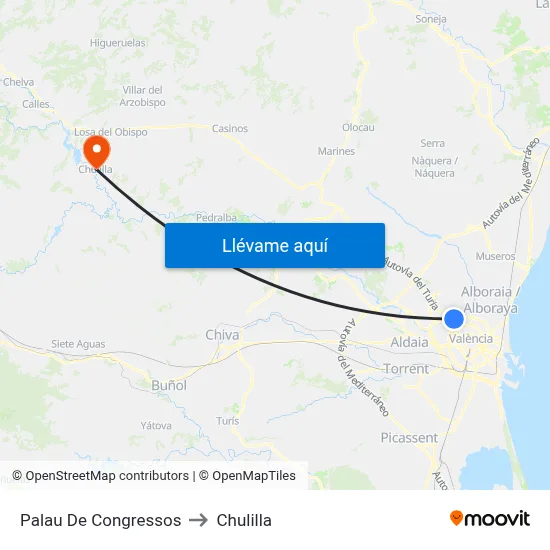 Palau De Congressos to Chulilla map