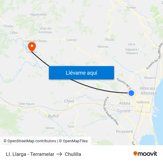 Ll. Llarga - Terramelar to Chulilla map