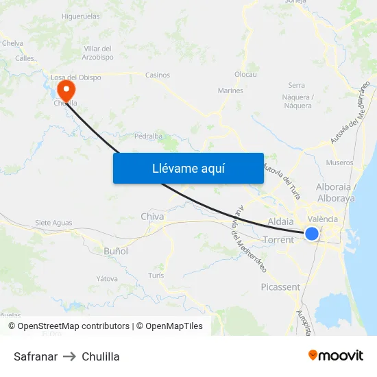 Safranar to Chulilla map