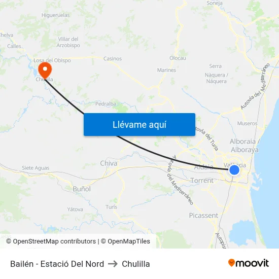 Bailén - Estació Del Nord to Chulilla map