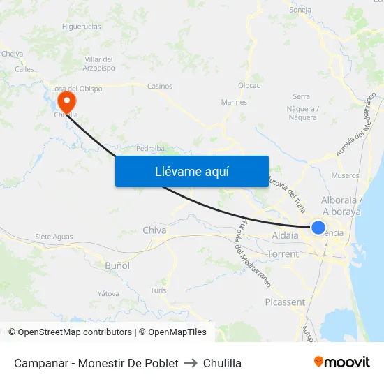 Campanar - Monestir De Poblet to Chulilla map