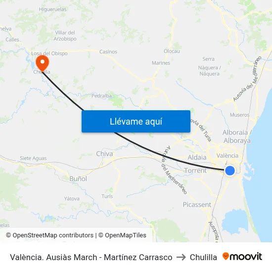 València. Ausiàs March - Martínez Carrasco to Chulilla map