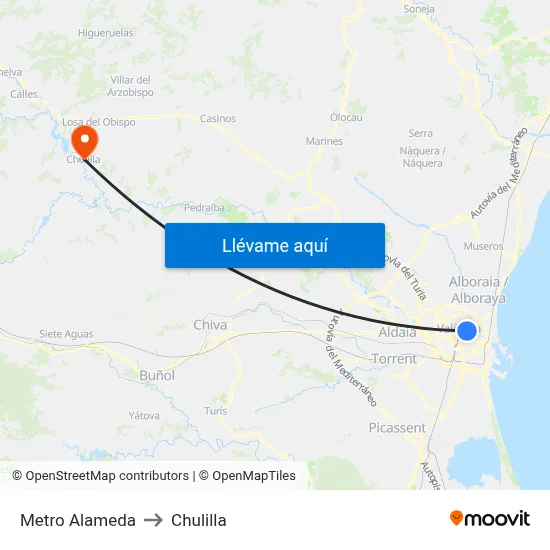 Metro Alameda to Chulilla map