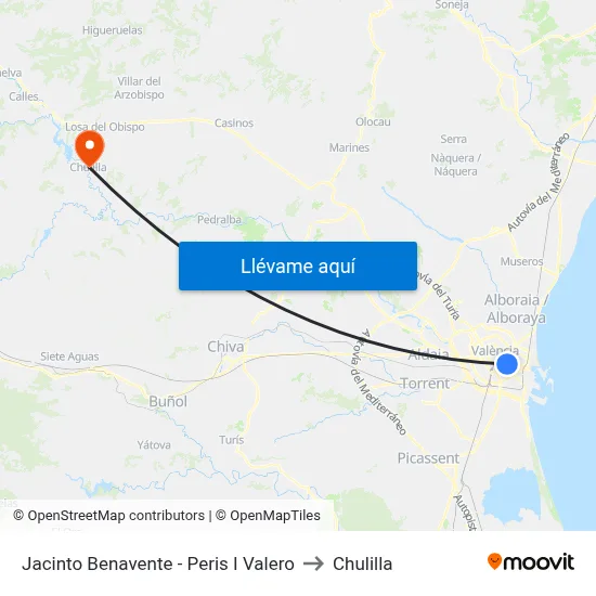Jacinto Benavente - Peris I Valero to Chulilla map