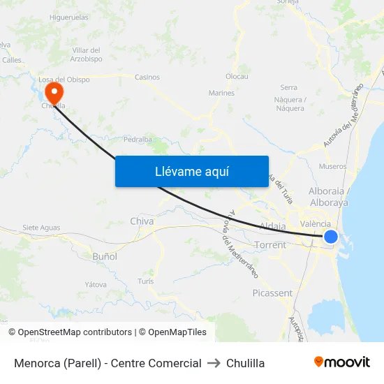 Menorca (Parell) - Centre Comercial to Chulilla map