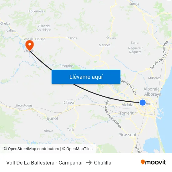 Vall De La Ballestera - Campanar to Chulilla map