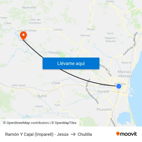 Ramón Y Cajal (Imparell) - Jesús to Chulilla map