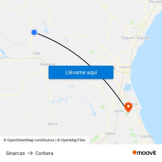 Sinarcas to Corbera map