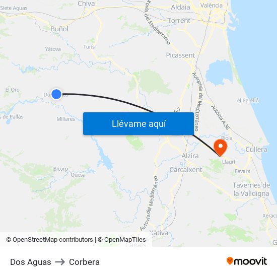 Dos Aguas to Corbera map