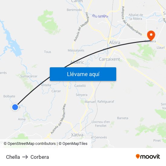 Chella to Corbera map