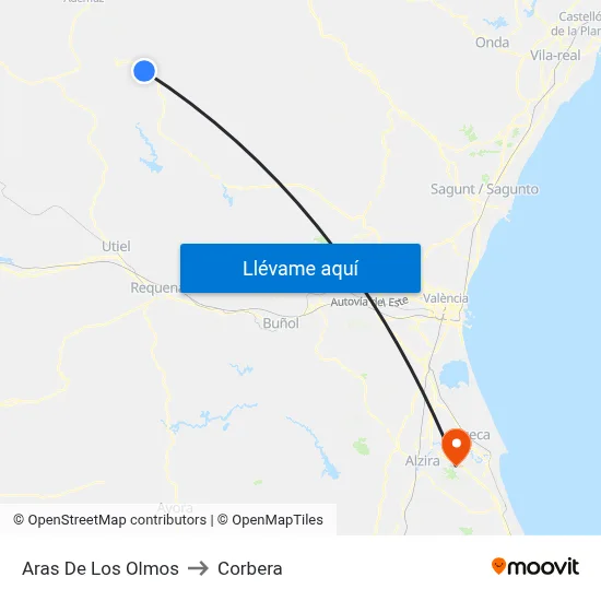 Aras De Los Olmos to Corbera map