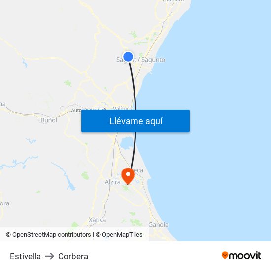 Estivella to Corbera map