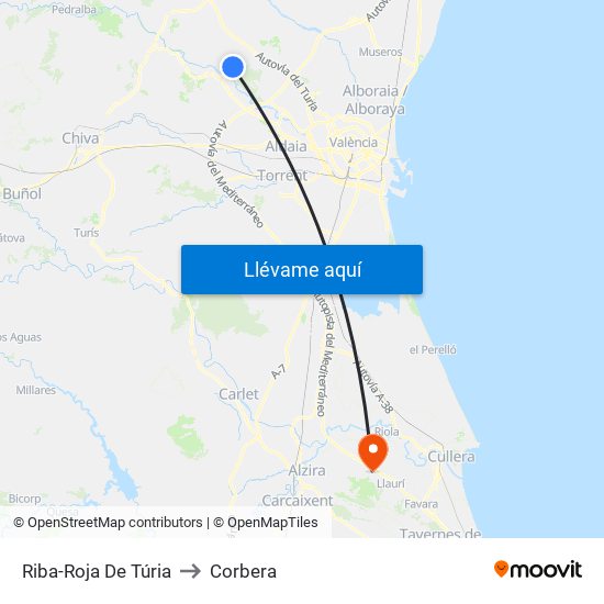 Riba-Roja De Túria to Corbera map