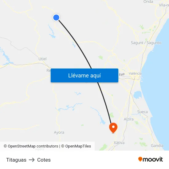 Titaguas to Cotes map