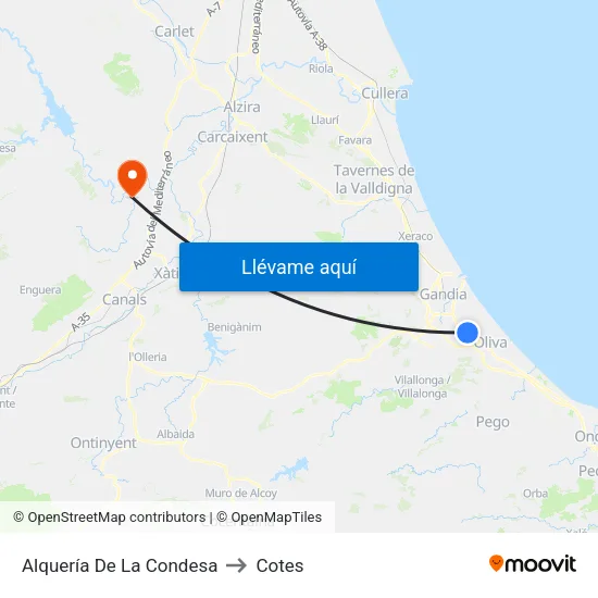 Alquería De La Condesa to Cotes map