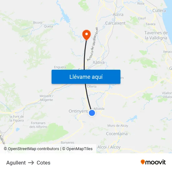 Agullent to Cotes map