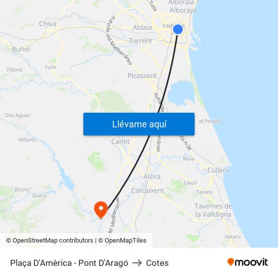 Plaça Amèrica to Cotes map