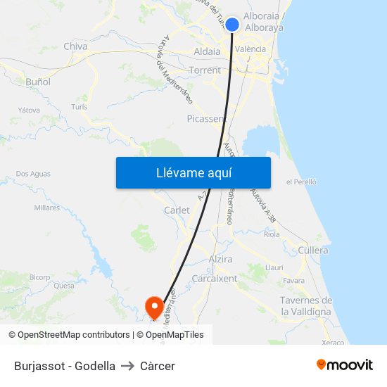 Burjassot - Godella to Càrcer map