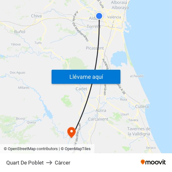 Quart De Poblet to Càrcer map